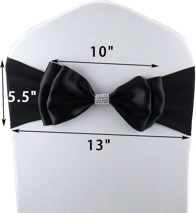 100 PCS Double Bows Stretch Chair Sashes, for Wedding Party Chair Cover Decoration, Spandex Stretch Chairs Bands (Pack of 100 Black) - Image 6