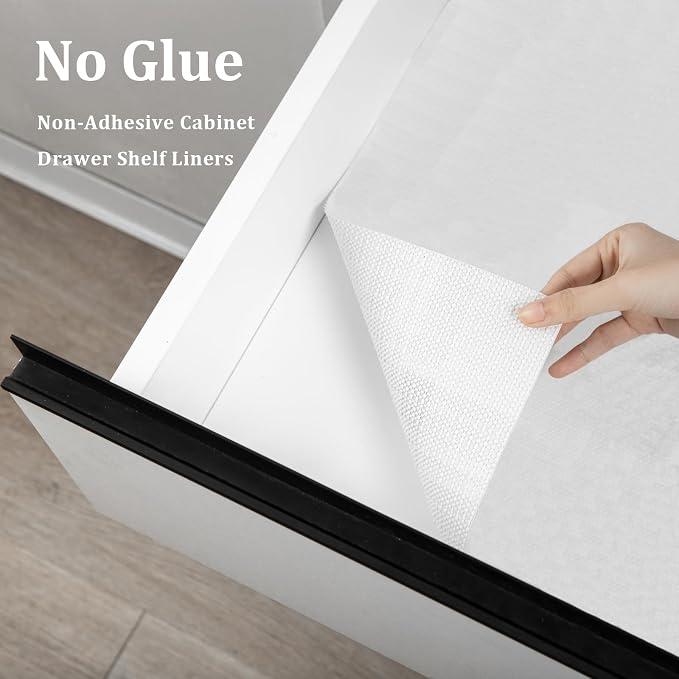 Drawer Shelf Liner for Kitchen Cabinets, Non Adhesive Slip Resistant Shelf Paper Easy to Clean, Strong Grip Thickened Waterproof Washable Mats for Pantry Shelves Cupboard Dresser(White, 12 in x 10 FT) - Image 8