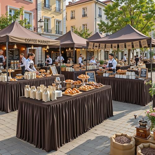 PARTISKY 1 Pack Chocolate Tablecloths for Rectangle Tables 4ft, Wrinkle Resistant Spandex Table Cover Fitted Stretch Table Cloth with Pleated Ruffle Skirts for Party Banquet Dining Birthday Wedding - Image 7