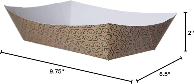 ECO PRODUCTS Renewable 5lb Paper Food Trays, Case of 500, 9.5"x6.375"x2.125", 70% Post-Consumer Recycled Fiber, No-Added PFAS, Kraft with Leaf Print - Image 5