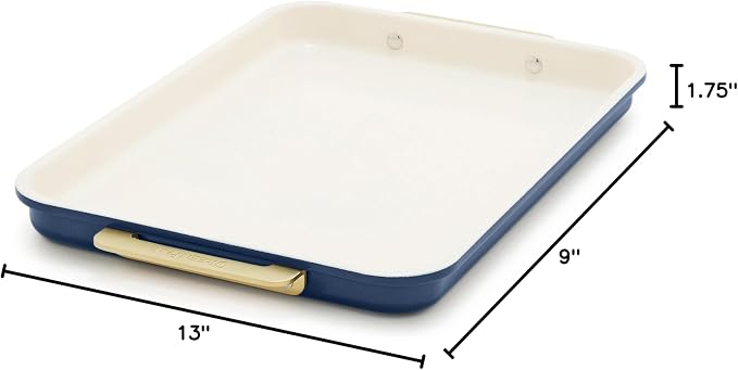 GreenPan Bakeware 13" x 9" Quarter Sheet Pan, Ceramic Nonstick Baking Pan, PFAS & BPA Free, Gold Handles, Durable Steel, Versatile & Space Saving Ovenware, Freezer to Oven Dish, Oxford Blue - Image 9