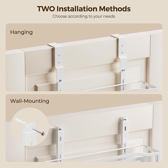 Delamu 8 Tier Over the Door Pantry Organizer, 2in1 Hanging or Wall Mount Spice Rack Seasoning, Adjustable Heavy-Duty Narrow Pantry Door Organizer and Storage for Kitchen Cabinet and Bathroom,12" White - Image 9