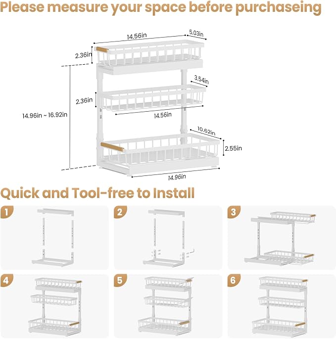 Under Sink Organizer and Storage for Bathroom and Kitchen - 2 Pack 3 Tier - Image 9