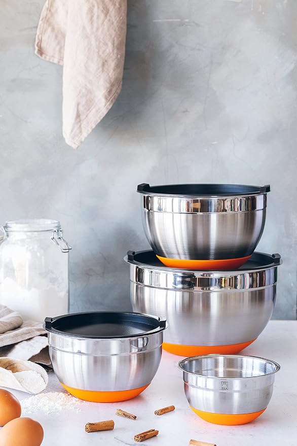 BRA Efficient | Set of 4 Stainless Steel Bowls (12-16-20-24 cm) | Easy cleaning, with lids for each measure, dishwasher safe - Image 6