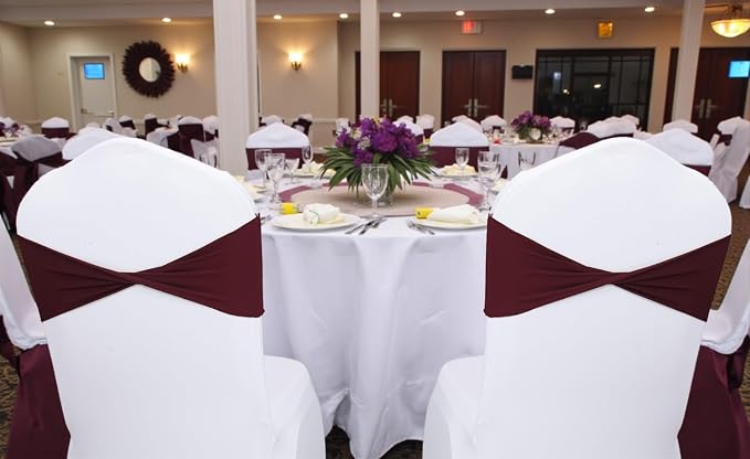 MDS® Pack of 10 Stretch Spandex Chair Sashes Without Slider Buckle, Reusable Elastic Plain Chair Band Bow for Wedding, Reception, Party, Birthday, Baby Shower, Banquet & Event Decor - Burgundy - Image 6