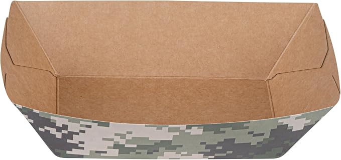 Restaurantware-Bio Tek 1/2 Pound Food Trays, 400 Disposable Paper Food Trays - Heavy-Duty, Greaseproof, Camouflage Paper Food Boats, For Snacks, Appetizers, Or Treats, Use At Parties Or Carnivals - Image 13