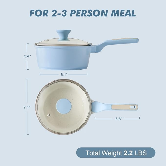SENSARTE Ceramic Nonstick Saucepan with Lid 2.0QT, PTFE/PFAS Free, Blue - Image 9
