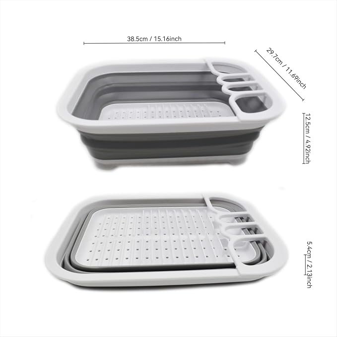 SAMMART Collapsible Dish Drainer - Foldable Drying Rack Set - Portable Dinnerware Organizer - Space Saving Kitchen Utensil Storage Tray (2, Grey + Lake Green (Set of 2)) - Image 8