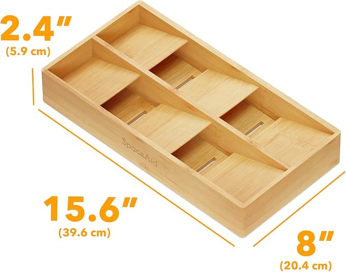 SpaceAid Bamboo Silverware Drawer Organizer with Labels, Kitchen Utensil Tray Holder Organizer for Flatware, Cutlery, Spoon and Knives Drawer Storage Organization (Natural, 6 Slots) - Image 7