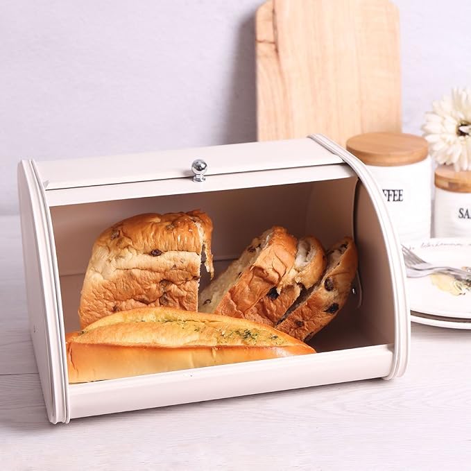 KL X458 Cream Metal Bread Box/Bin Storage Container for Kitchen Countertop | Save bread for long-lasting freshness and cream colored design decorate your kitchen - Image 8