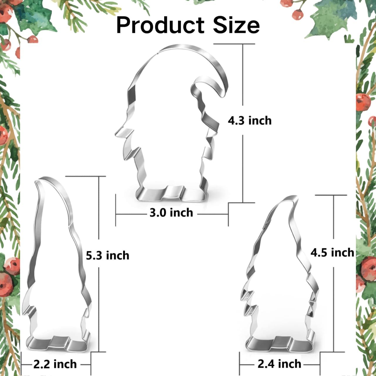 Gnome Cookie Cutter Set-5.3" 4.5" 4.3"-3-Pieces-Holiday Cookie Cutters Fondant Biscui Cutters