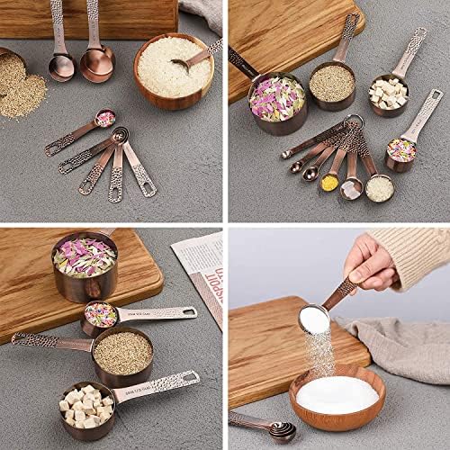 Copper Measuring Cups and Spoons Set, Stainless Steel Measuring Tools Set for Baking & Kitchen, Metric & US 4 Copper Plated Measure Cups and 5 Measure Spoons with Leveler for Wet & Dry - Image 7
