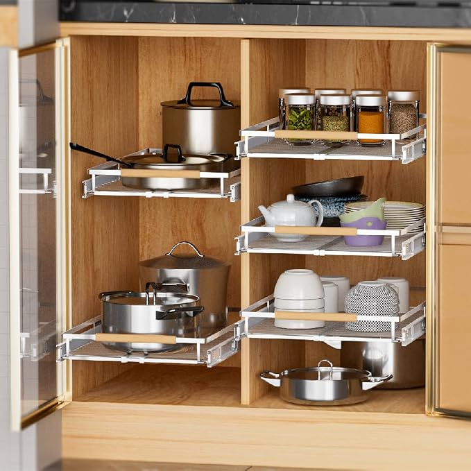 Expandable Pull Out Cabinet Drawer, Slide Out Shelves Heavy Duty Metal, Kitchen Pantry Under Sink Storage Roll Out Drawer for Pots, Pans, 22.4''Deep(3 Pack) - Image 5