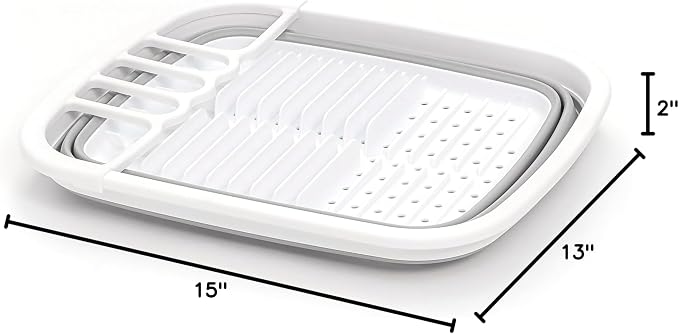 SAMMART 8L (2.11Gallons) Collapsible Plastic Dish Drainer - Foldable Drying Rack - Portable Dinnerware Organizer - Space Saving (White/Grey (Set of 2)) - Image 8
