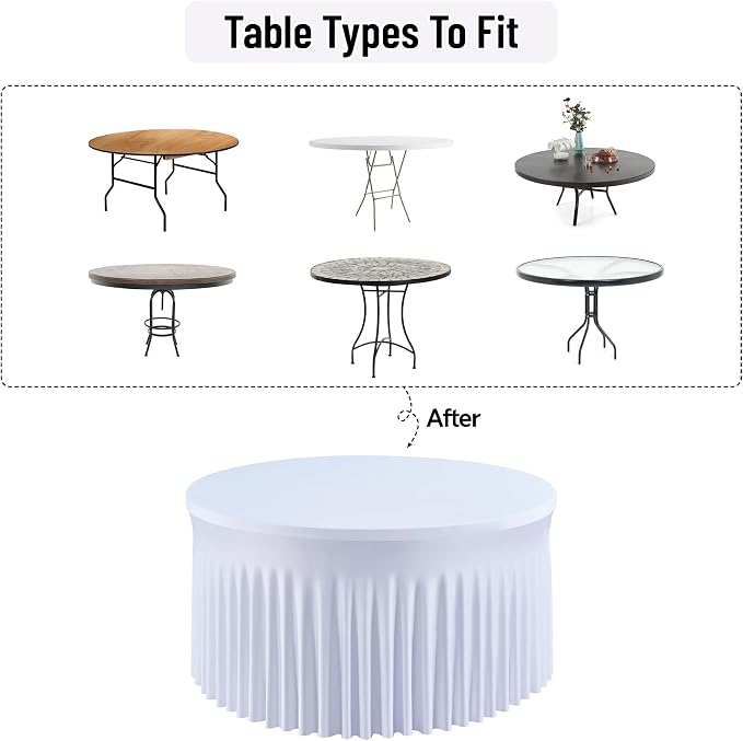 leegleri 6 Pack White Spandex Round Tablecloths for 60inch Table, Stretchy 120inch Fitted 5FT Tablecloth, Wrinkle Free Table Cover with Skirt for Wedding Party Dining Banquet - Image 7