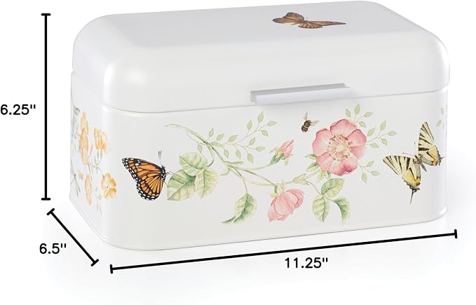 Lenox Butterfly Meadow Steel Bread Box | steel, wipe clean | floral design | countertop bread box for kitchen storage, gift for women, kitchen storage item - Image 4