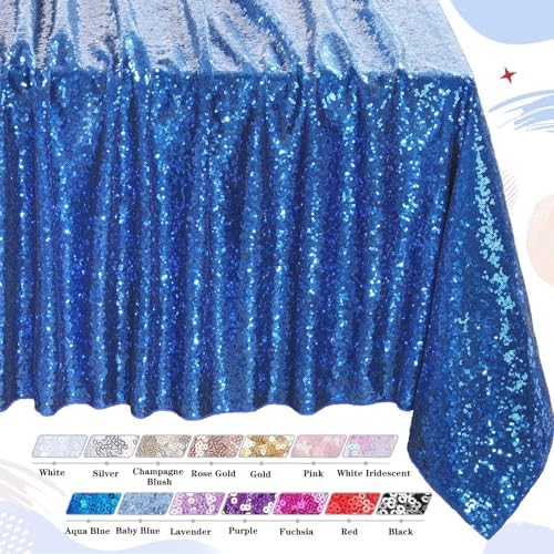 Royal Blue Sequin Tablecloth Party Sparkly Tablecloth 90x156 Inch Overlay - Image 7