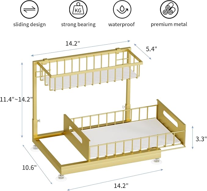 Saydear L-Shaped Under Sink Organizer, 2-Tier Pull-out Cabinet Rack 1-Pack - Image 6