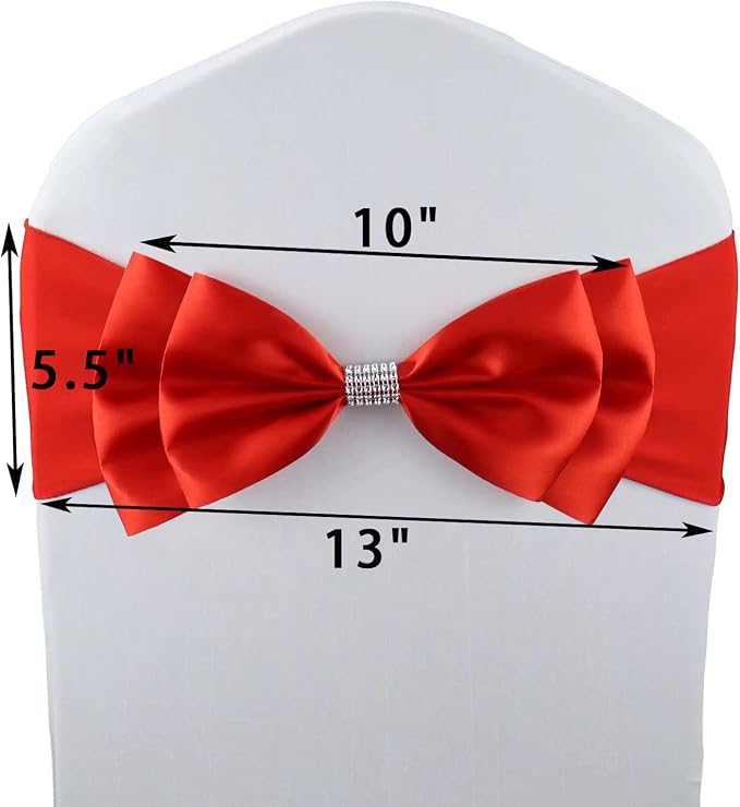 100 PCS Double Bows Stretch Chair Sashes, for Wedding Party Chair Cover Decoration, Spandex Stretch Chairs Bands (Pack of 100 Red) - Image 6