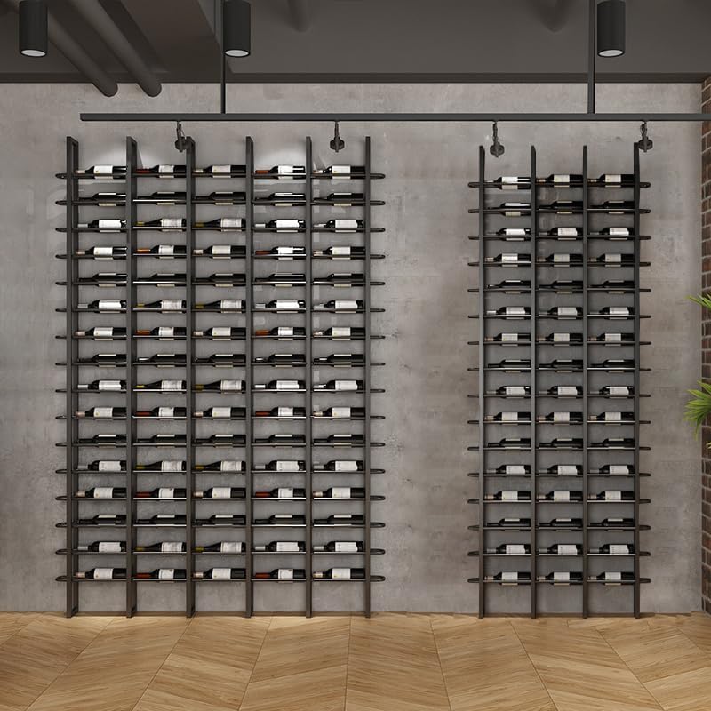 Wine Rack Freestanding Floor, 16 Tier 80 Bottle Capacity Display Holder, Black Industrial Wine Bottle Storage Shelves, for Any Bar, Wine Cellar, Kitchen, Dining Room (Gold, 5 Column)