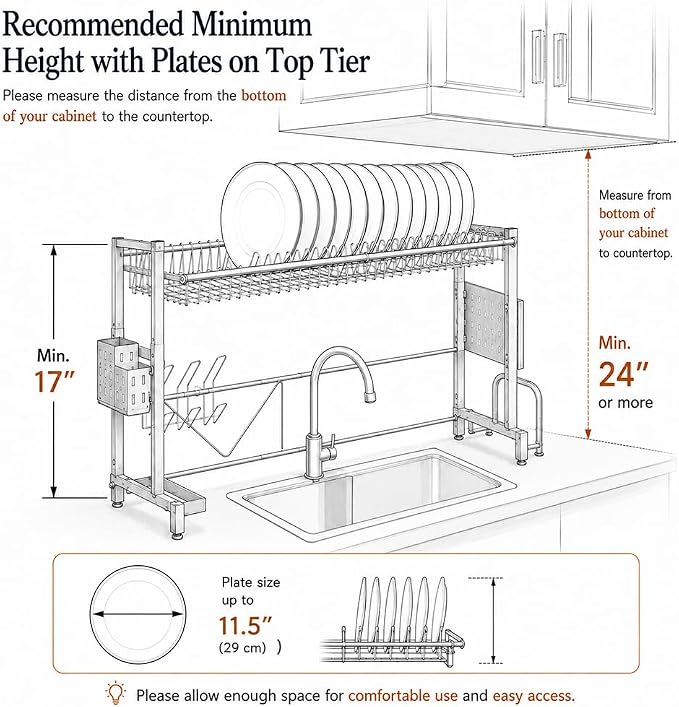 MINGLING Over the Sink Dish Drying Drainer Rack - Height & Width Adjustable - Image 10