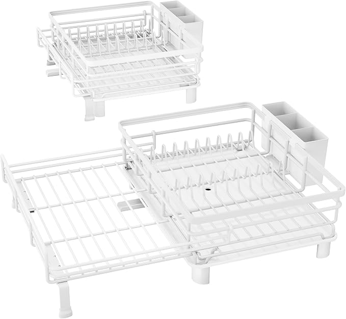 Expandable Dish Drying Rack for Kitchen Counter, Stainless Steel, White - Image 9