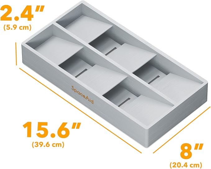 SpaceAid Bamboo Silverware Drawer Organizer with Labels, Kitchen Utensil Tray Holder Organizer for Flatware, Cutlery, Spoon and Knives Drawer Storage Organization (Gray, 6 Slots) - Image 7