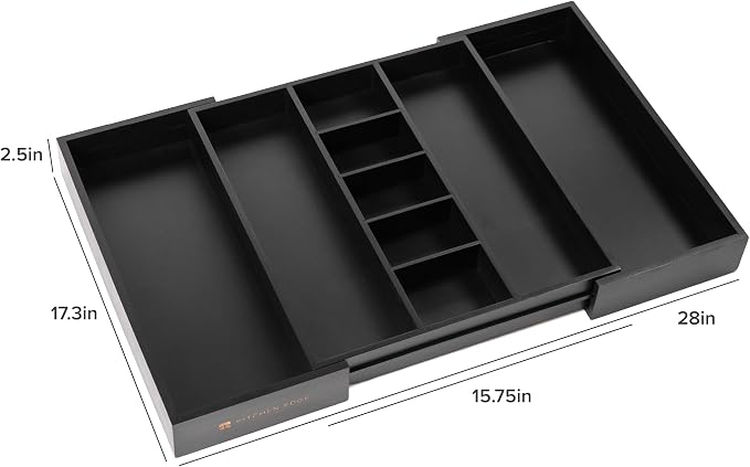 KitchenEdge Utensil & Junk Drawer Organizer, 16-28 in, Black Bamboo | Food-safe contract grade, 100% sustainable wood, non-slip, adjustable - Image 8