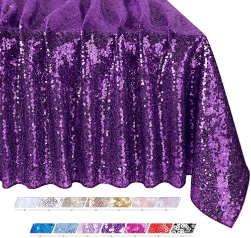 QueenDream Purple Tablecloth Sequin Fabric Table Cloths 90x90 Inch Halloween Party Decorations Purple Overlay Drapes Birthday Party Xmas Decorations - Image 5