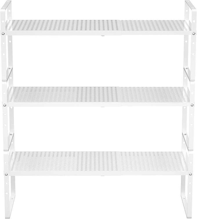 Redrubbit Expandable Cabinet Storage Shelf, Adjustable Height Steel Metal Kitchen Counter Organizers Shelves Spice Rack for Kitchen Pantry Bathroom Cupboard Desk Home Office, White-3 Pack - Image 7