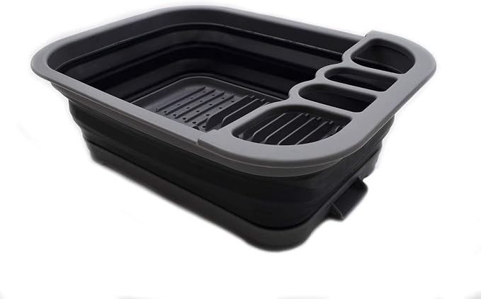 SAMMART Collapsible Dish Drainer with Drainer Board - Foldable Drying Rack Set - Portable Dinnerware Organizer - Space Saving Kitchen Storage Tray (1, Grey/Black) - Image 7