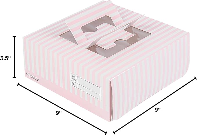 Restaurantware-Cater Tek 9 x 9 x 3.5 Inch Cake Boxes, 50 Take Out Containers - Display Window, Pop-Up Handles, Pink and White Paper Pastry Boxes, Grease Impermeable, Shipped Flat - Image 9