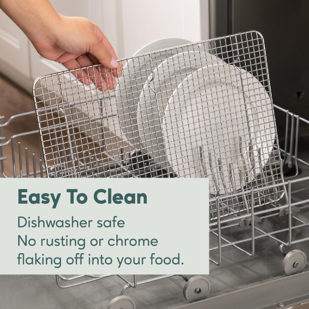 Ultra Cuisine Cooling and Baking Rack Set - Cooling Racks -11.5'' x16.5'' | 100% Stainless Steel, Oven-Safe, Dishwasher-Safe, Heavy Duty Tight-Wire, Set of 2, Half Sheet Pan Cooling Racks, Easy Clean - Image 6