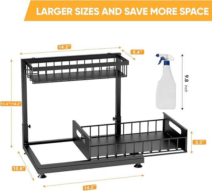 Saydear 2-Pack L-Shaped Under Sink Organizer, 2-Tier Pull-out Cabinet Rack - Image 8
