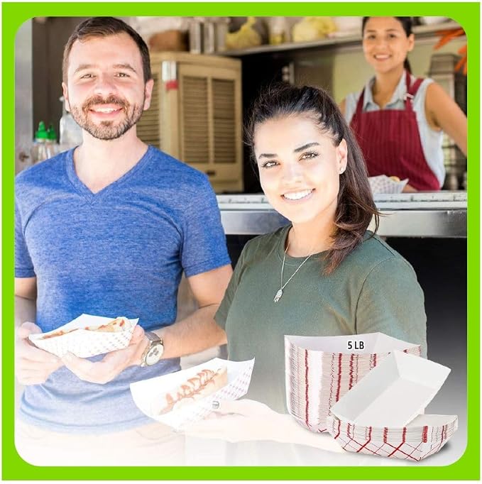 Excellent 5 lb Paper Food Boats Heavy Duty Disposable Food Trays, Red Check Nacho Tray for Parties Fairs Picnics Carnivals, Fries Hot Dog Grease Resistant 100,250,500CT (500) - Image 5
