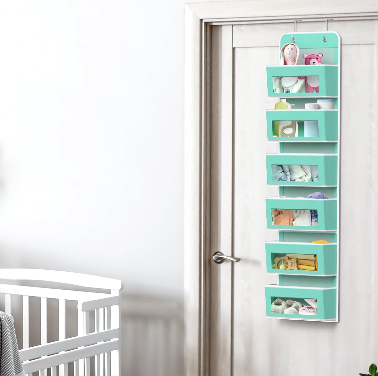 Simple Houseware 6 Clear Window Pocket Over Closet Door Storage Hanging Organizer for Bedroom, Bathroom, Pantry, Turquoise