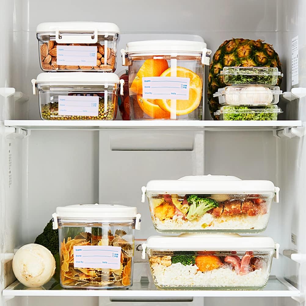 2 Rolls 1000 Pieces Removable Food Labels, 1 x 2 Inch Date Stickers for Freezer, Refrigerator Food Containers - Easy to Write On