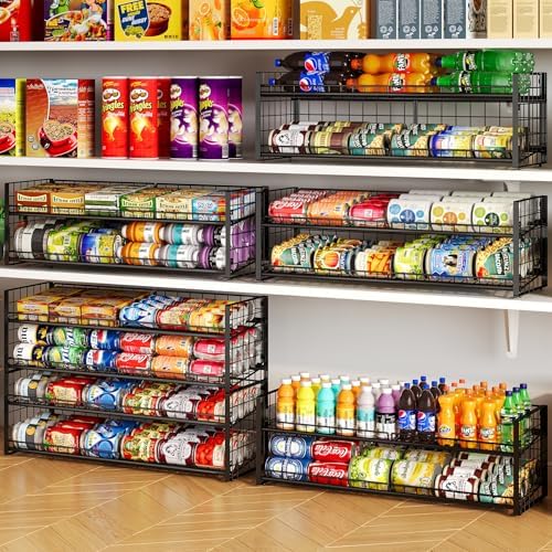 2-Pack Stackable Can Organizer for Pantry Shelf, Adjustable Extra-Long Rolling Can Rack for Kitchen Cupboard Storage, Sturdy Standing Can Holder for Canned Food Goods Soda up to 100, 2 Tier, Black - Image 6