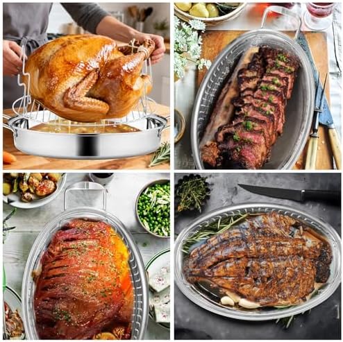 22" Roasting Pan with Lid and Rack,Large Roaster Pan for Oven - Image 7