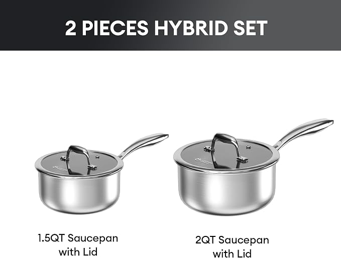 COOKER KING Sauce Pan Set, 1.5 QT & 2 QT Saucepan with Lid, Hybrid Ceramic Nonstick Saucepan, non stick Sauce pot, Stainless steel Cookware, Induction Compatible (PFAS/PFOA/PTFE Free) - Image 7