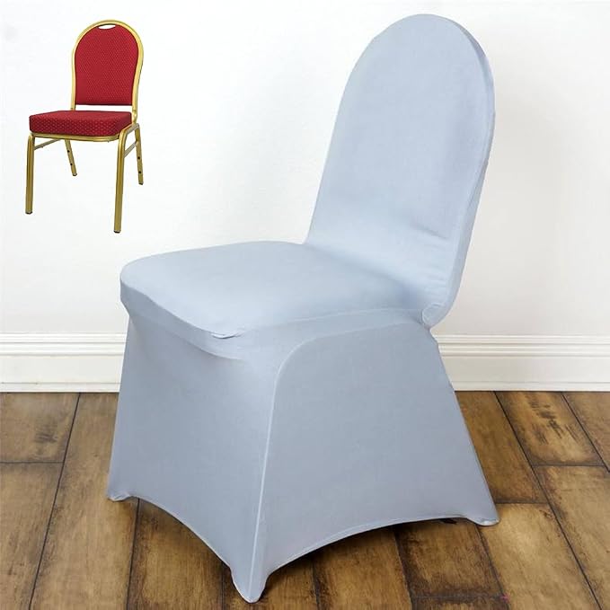 Tableclothsfactory 50pcs Silver Stretchy Spandex Fitted Banquet Chair Cover Dinning Event Slipcover for Wedding Party Banquet Catering - Image 3