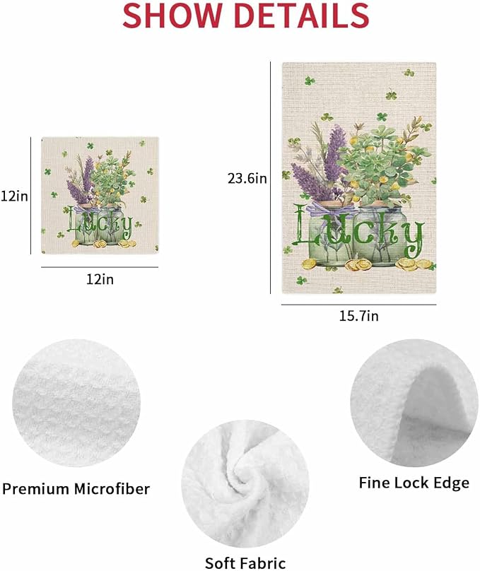 Lucky Clover Floral Dish Towels Set, Waffle Weave Kitchen Towels Microfiber Towels Cleaning Rustic St. Patricks Day Lavender Flower Soft Absorbent Dish Drying Towels Hand Towels 4 Pack 12x12 In - Image 7