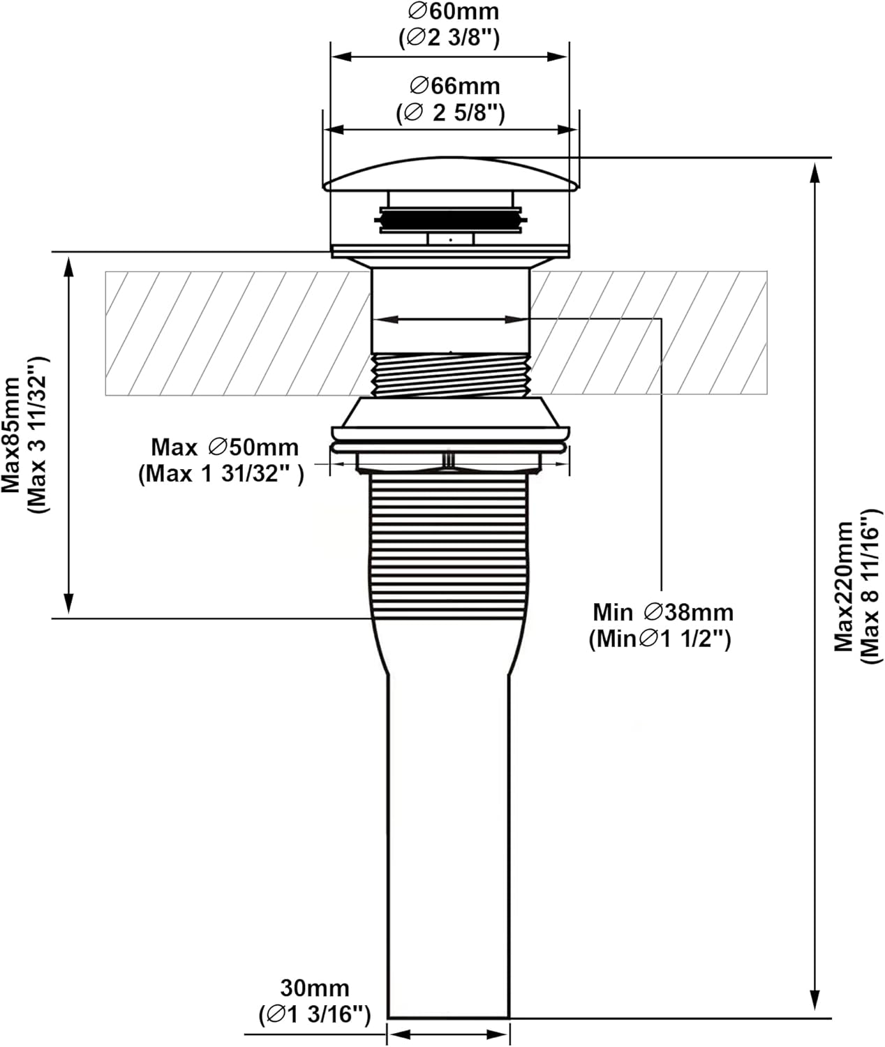 Pop up Sink Drain Stopper Without Overflow Oil Rubbed Bronze for Bathroom Vessel Vanity Sink Art Basin,Big Cap Sink Drain Without Overflow, Metal Pop-up Drain Strainer with Detachable Basket Stopper