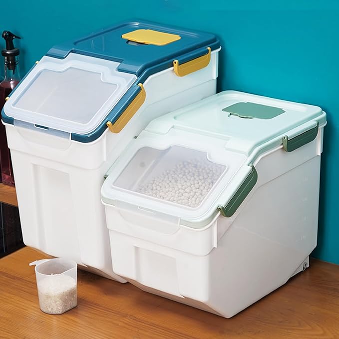 Rice Storage Container 50 lbs, 2 Pack Airtight Flour Storage Containers Bin with Measuring Cup & Scoop, BPA Free Plastic Rice Dispenser for Flour, Rice, Grain Holder Nuts and Dog Food - Image 7