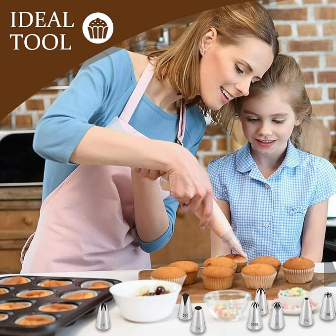 8pcs Stainless Steel Professional Set Large Piping Nozzles Flower Piping Tips Star Nozzle Nozzles for Piping Bag Attachments Piping Nozzles Decoration Tips for Cream Cupcakes Cake Syringe - Image 7