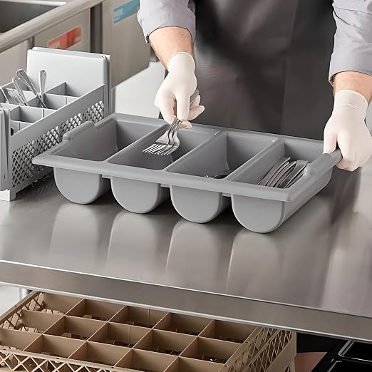 OCS Parts 4-Compartment Heavy Duty Cutlery Bin | Gray - Image 2