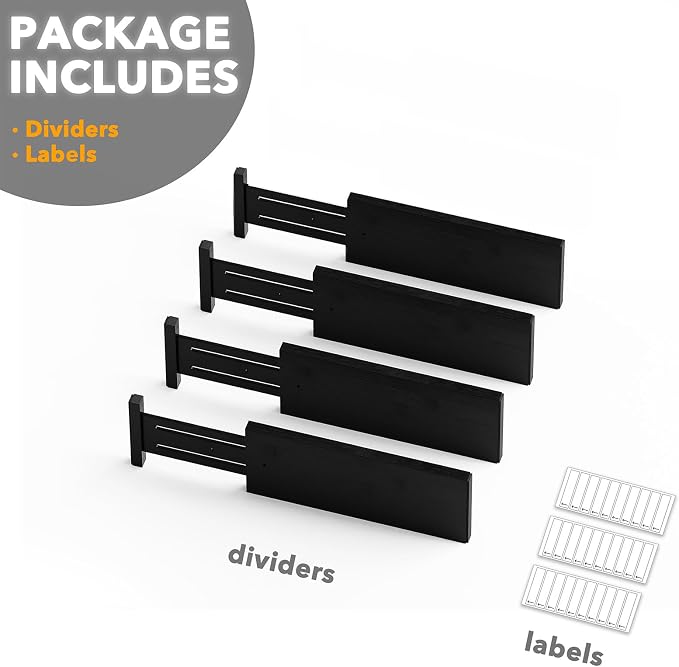 SpaceAid Bamboo 4 Pack Dresser Drawer Dividers, 4.65“ High Adjustable 12.5“-17” Drawer Organizers, Expandable Organization for Clothing, Clothes, Dressers, Black - Image 7