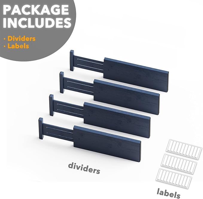 SpaceAid Bamboo 4 Pack Dresser Drawer Dividers, 4.65“ High Adjustable 12.5“-17” Drawer Organizers, Expandable Organization for Clothing, Clothes, Dressers, Navy Blue - Image 7