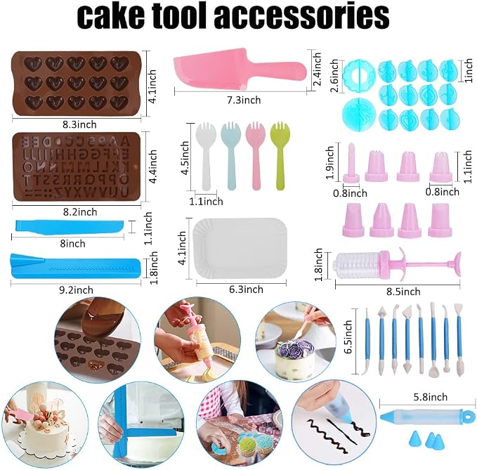 Cake Decorating Kit,635 Pcs Decorating Supplies With 3 Springform Pan Sets Icing Nozzles Rotating Turntable Cake Topper Piping Bags Carrier Holder,Cake Baking Set Tools - Image 7