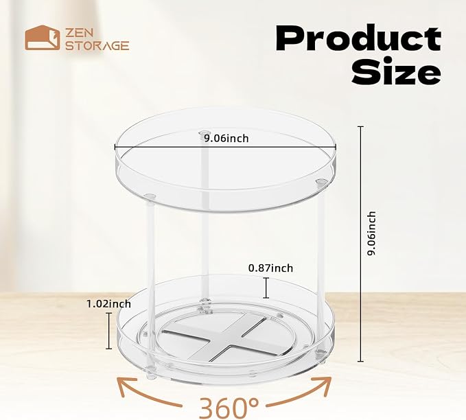 2 Tier Lazy Susan 9 Inch, Turntable Round Plastic Clear Acrylic Organizer Organiztion Storage Container Bins, Rotating Spice Rack, Closet - Image 5